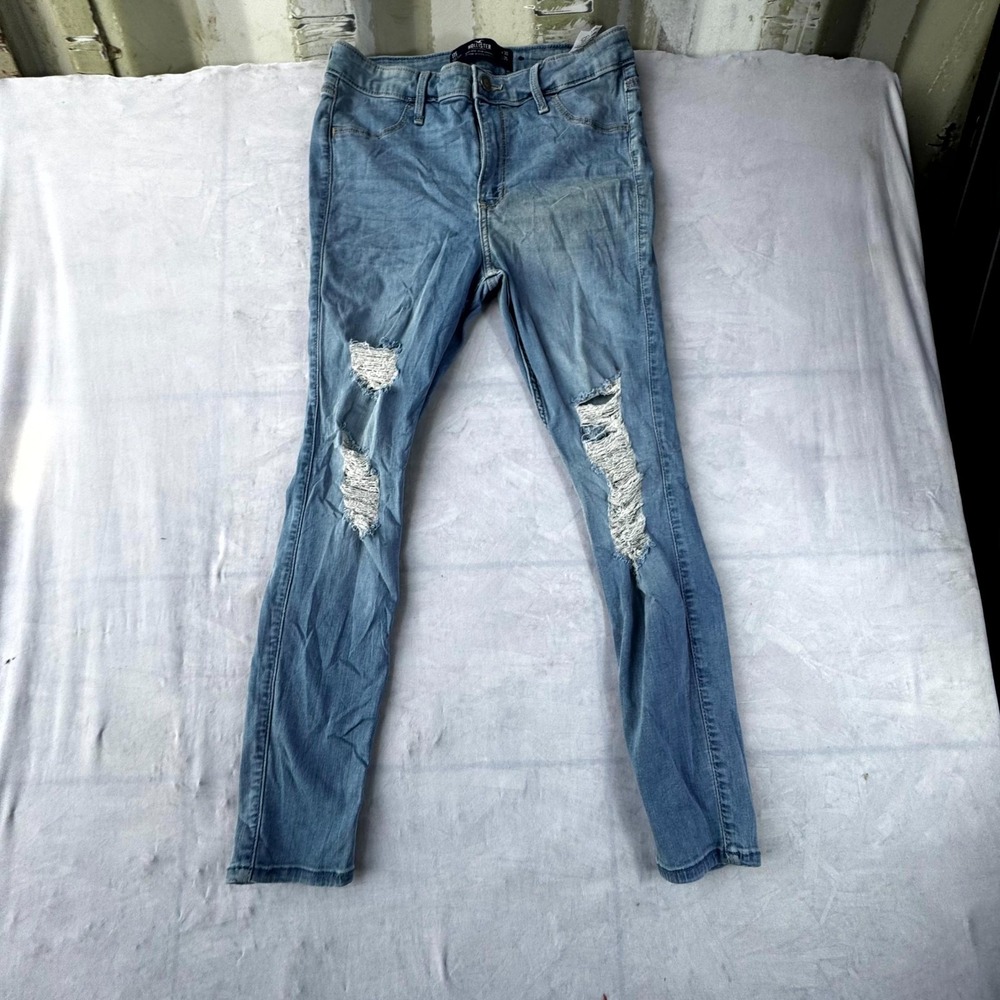 Hollister High Rise Jean Leggings Womens 11S Blue Denim Distressed Stretch